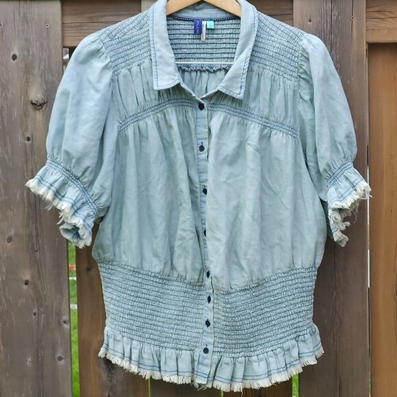 ANTHROPOLOGIE PILCRO AND THE LETTERPRESS Denim Top Women's 3XL Distressed - Picture 1 of 7